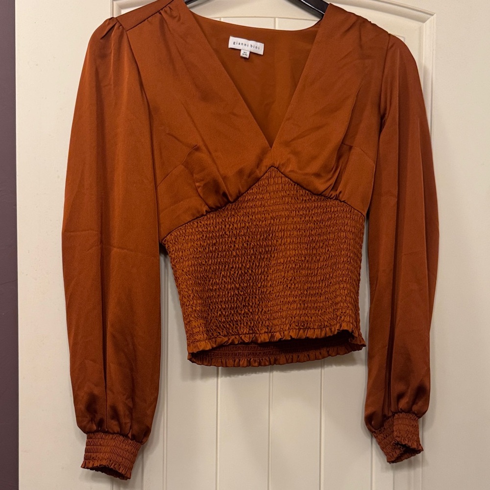 Gianni Bini Rust Smocked Blouse